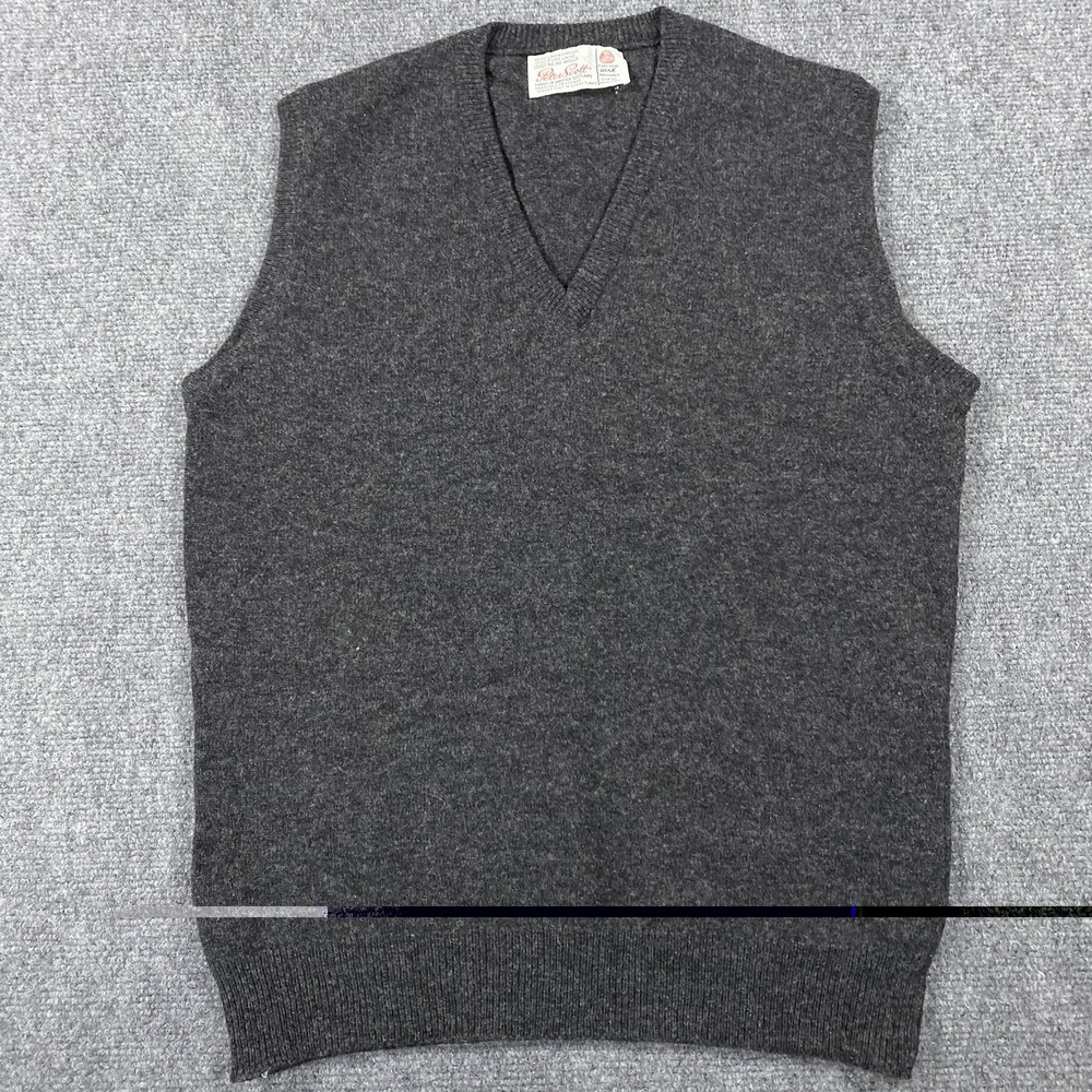 Peter Scott Lambswool Sweater Vest Mens 38 Gray V Neck Scotland Washable